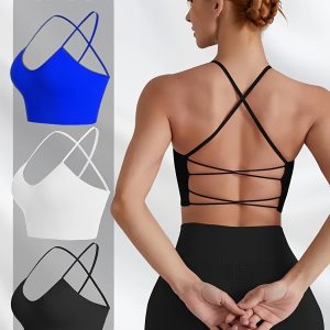 Women Clothes Clearance 3pcs Cross Back Sport Bras Padded Strappy Criss Cross Cropped Bras For Yoga Workout Fitness Low Impact Womens Fall Clothes