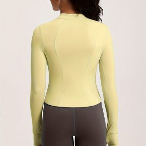 Women's Fitted Long-sleeve Yoga Top With Half Zipper For Autumn And Winter, Quick-drying And Bare-feel, Suitable For Running And Fitness.