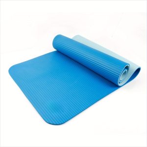 1pc Blue Two-Tone Fitness Mat, 10mm Thick, 72x24 inches, NBR Rubber Foam Exercise Mat with Carry Strap for Home Gym, Pilates, Yoga, Strength Training