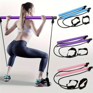 1pc Multifunctional Pilates Bar Kit - Portable, Stainless Steel Exercise Stick With Resistance Bands - Ideal For Full-Body Workout, Yoga, Squat & Home Gym